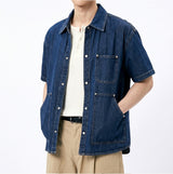 Oversized Pocket Short-Sleeve Denim Shirt Indigo