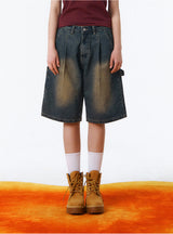 BTB : WAVE WASHING CARPENTER SHORTS [YELLOW MINUIT CORE] [UNISEX]