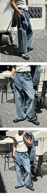 [F/W] Track line double pocket denim pants