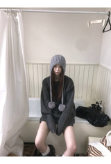 ウールチャコールオーバーサイズニットパンツ 2点セット