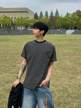 レイヤードストライプショートスリーブTシャツ (4 Colors)