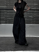 [unisex] pintuck rivet nylon pants (2color)