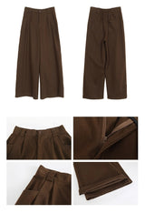 Hazelnut pintuck wide cotton casual pants