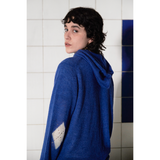 ARGYLE ELBOW KNIT ZIP-UP HOODIE / BLUE