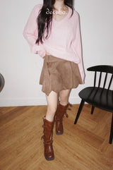 suede unbalanced brown mini skirt