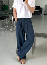 ノーメイスバックバンディングツータックリネンワイドパンツ