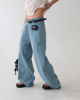 Light blue polka dots and wide pants