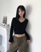 ピント クロップ Vネック スリム ロングスリーブ