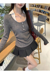 チャコールAラインプリーツミニパンツスカート