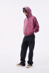 FLOCKED LIGHT HAND-BRUSHED FADED DISTRESSED COLOR-TOOTH ZIPPER HEM STRAIGHT-LEG JEANS