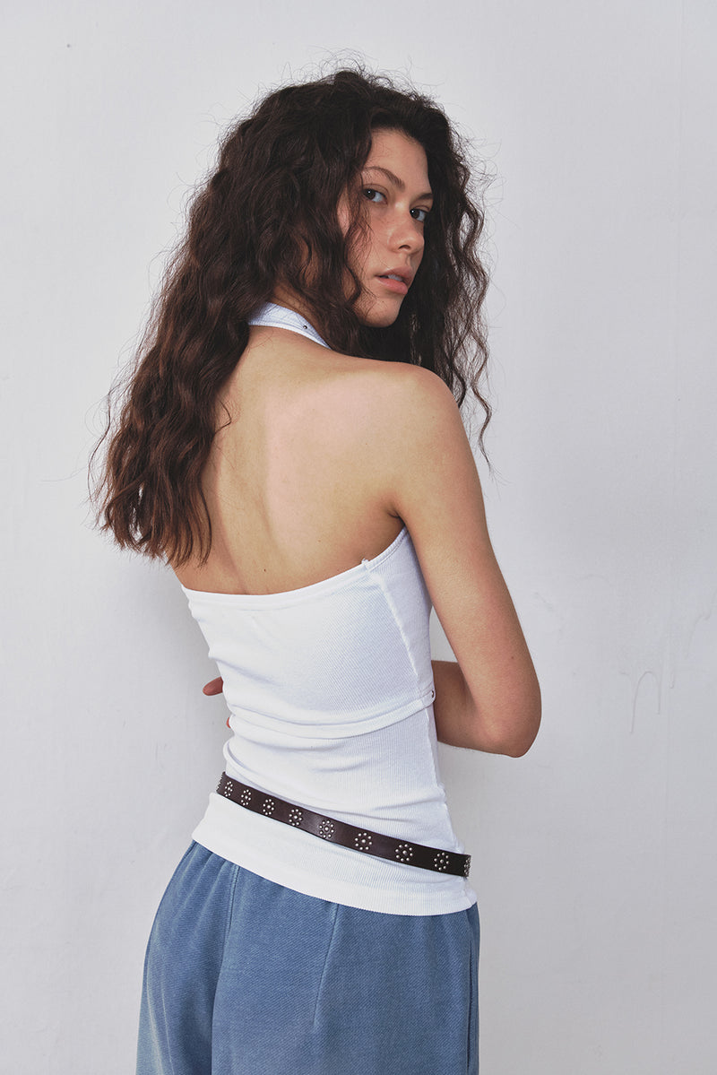STUD HALTER TANKTOP - WHITE