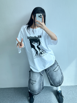 OVER WIDE CARICATURE SHORT SLEEVE🩷🩶🤍 - 3 COLORS