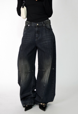 devil black over denim pants