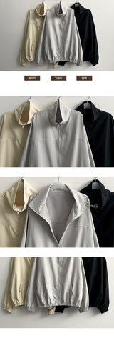 Ronnie Boxy High-Neck Slit Plain Windbreaker Jumper