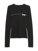 Bow Line Round Long Sleeve Knit T-shirt