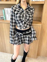 1416. Check shirring crop sh (2color)
