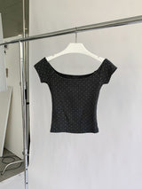 ダークミニドットオフショルダー半袖Tシャツ
