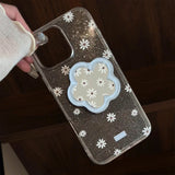 サマーブルーフラワーミラースタンド iPhone ケース