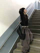ユニセックスカミヤビンテージスターリベットワイドデニムパンツ