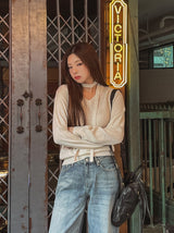 [Muffler set] Nana Wool V-neck Knit