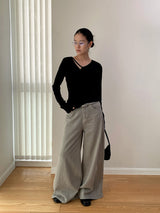 Cross strap unbalanced long-sleeve t-shirt