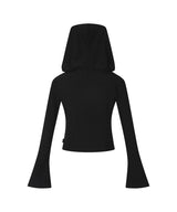 GRAPHIC OFF SHOULDER KNIT HOODED_BLACK