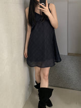 Brinny check chiffon sleeveless dress