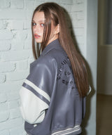 [NF] MALLOW VARSITY LEATHER JACKET (GRAY)_F23ZA939