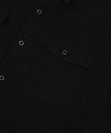 Texture Crop Roll-Up Check Short Sleeve Shirt - Black