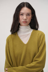 Whole garment V-neck knit (Olive)
