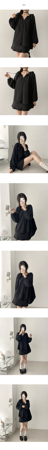 Innocent Mood Shirring Ribbon Loose Fit Wrap Blouse