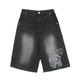 Fire Rose Bermuda Denim Pants Black