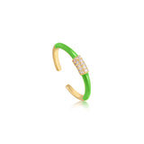 Neon Green Enamel Carabiner Adjustable 925 Silver + 14k gold plating Ring R040-01G-NG