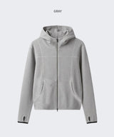 Waffle Crop Fingerhole Zip-up Hoodie Gray