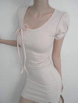 [MADE] Beniel Stripe Ribbon Mini Dress