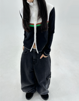 Y2K🤎💚🤍🖤ヒップ2ウェイニットジップアップ