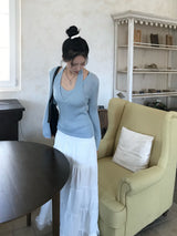 Second Layered Wrap Slim Fit Long Sleeve Rib Knit