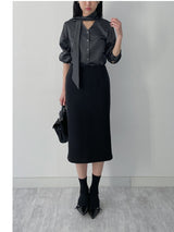 Satin Tie V-Neck Blouse