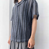 Openwork Knit Camp Collar Shirt