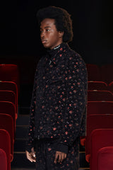 FLORAL JACQUARD ZIP JACKET / BLACK