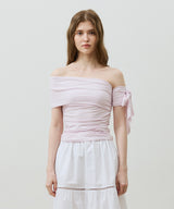 RIA ONE-SHOULDER SHIRRING TOP / PALE LAVENDER