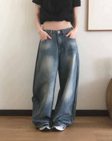 ビンデンサイドピンタックバックポケットワイドデニムパンツ