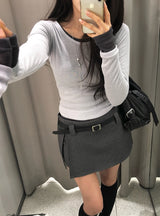 Oen Dot Slit Belt Mini Skirt