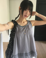 [MADE] Toyu Pintuck Frill Button Lace Sleeveless Top