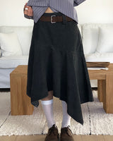 Poor Raw-Cut Washed Asymmetrical Cotton Midi Skirt