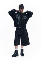 Double Knee Chino 8-Bermuda Pants - Black