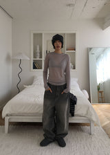 HEM SHIRRING GREY DENIM