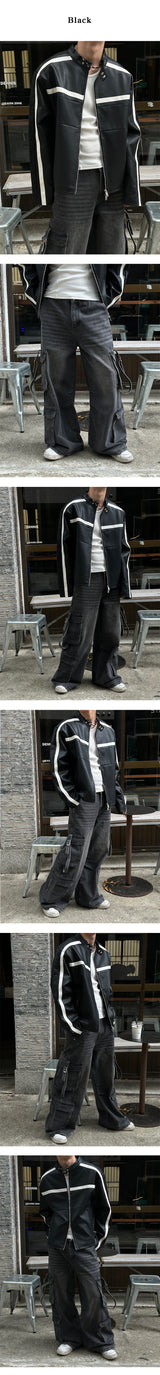 [Unisex] コージーラインレザーライダージャケット(2color)