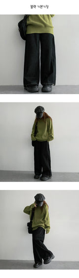 [3-tier length] [S–2XL] デュミンズローリンブインシジョンステッチサイドタックワイドデニムパンツ