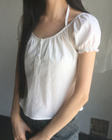 Arring Halter Shirring Puff Laced Blouse